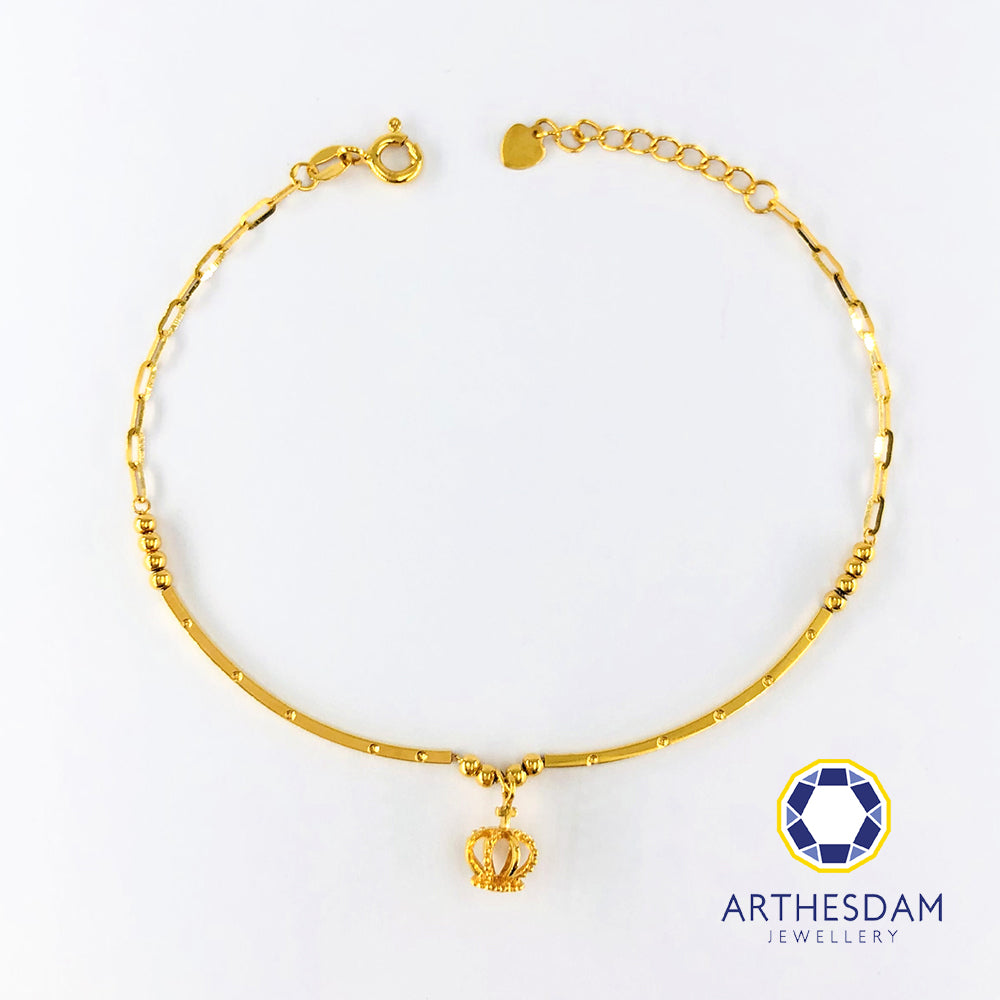Arthesdam Jewellery 916 Gold Dangling Royal Crown Bracelet