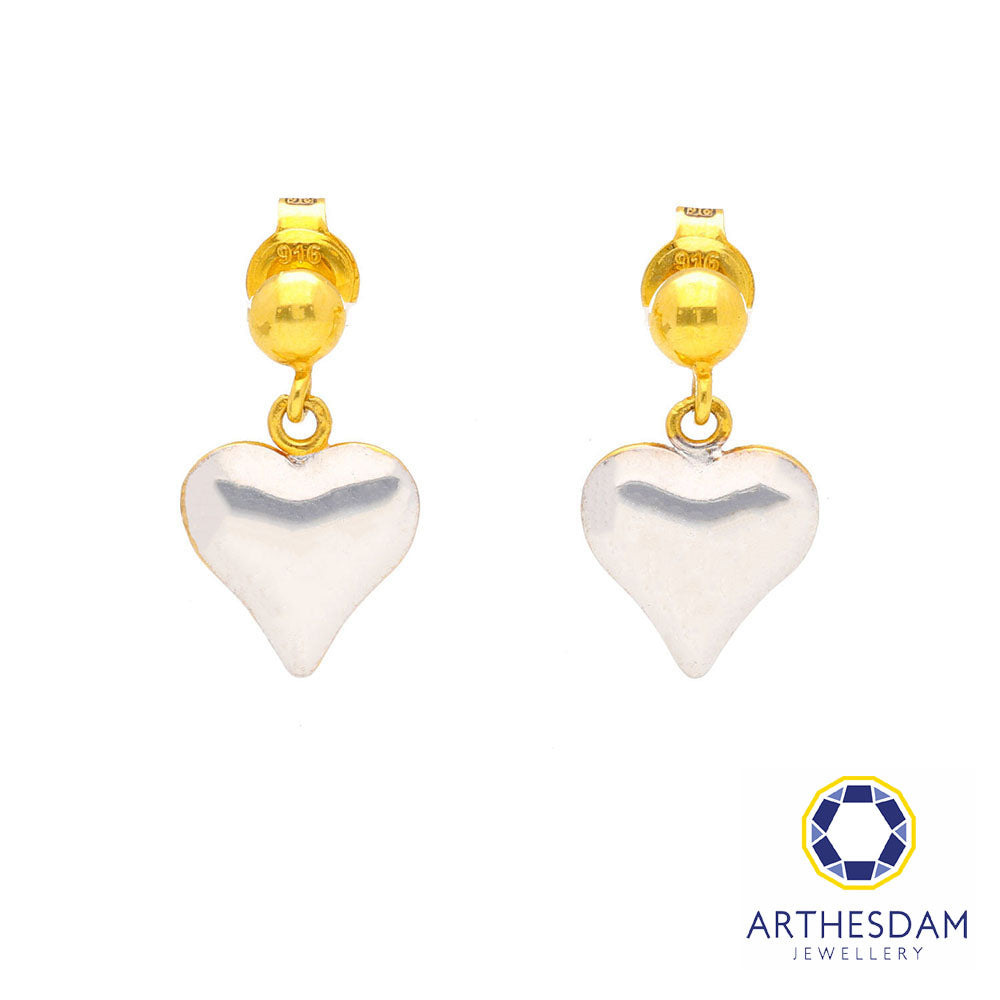 Arthesdam Jewellery 916 Gold Two-toned Dangle Heart Stud Earrings