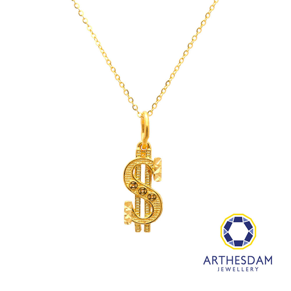 Arthesdam Jewellery 916 Gold Dollar Sign with 3 Lucky Coins Pendant