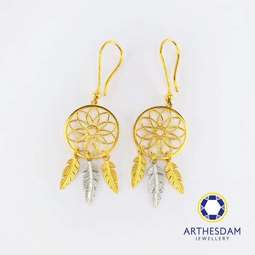 Arthesdam Jewellery 916 Gold Two-toned Dreamcatcher Earrings