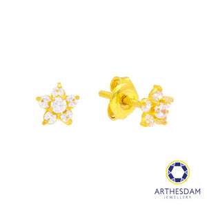 Arthesdam Jewellery 916 Gold Starry Flower Earrings (White)