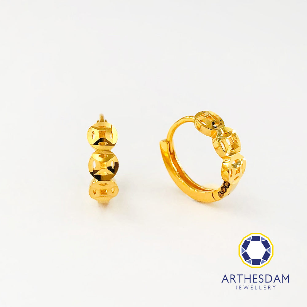 Arthesdam Jewellery 916 Gold 3 Lucky Coin Hoop Earrings