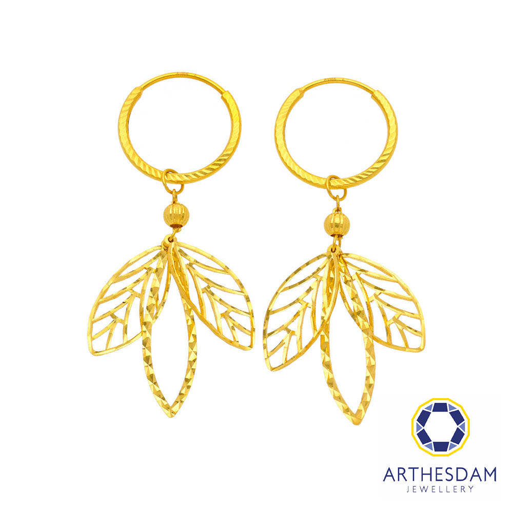 Arthesdam Jewellery 916 Gold Dangling Leaves Hoop Earrings