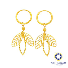 Load image into Gallery viewer, Arthesdam Jewellery 916 Gold Dangling Leaves Hoop Earrings
