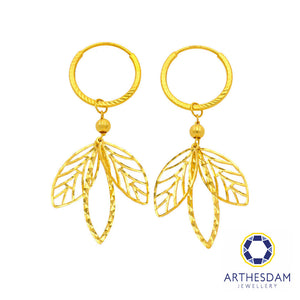 Arthesdam Jewellery 916 Gold Dangling Leaves Hoop Earrings