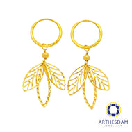 Arthesdam Jewellery 916 Gold Dangling Leaves Hoop Earrings