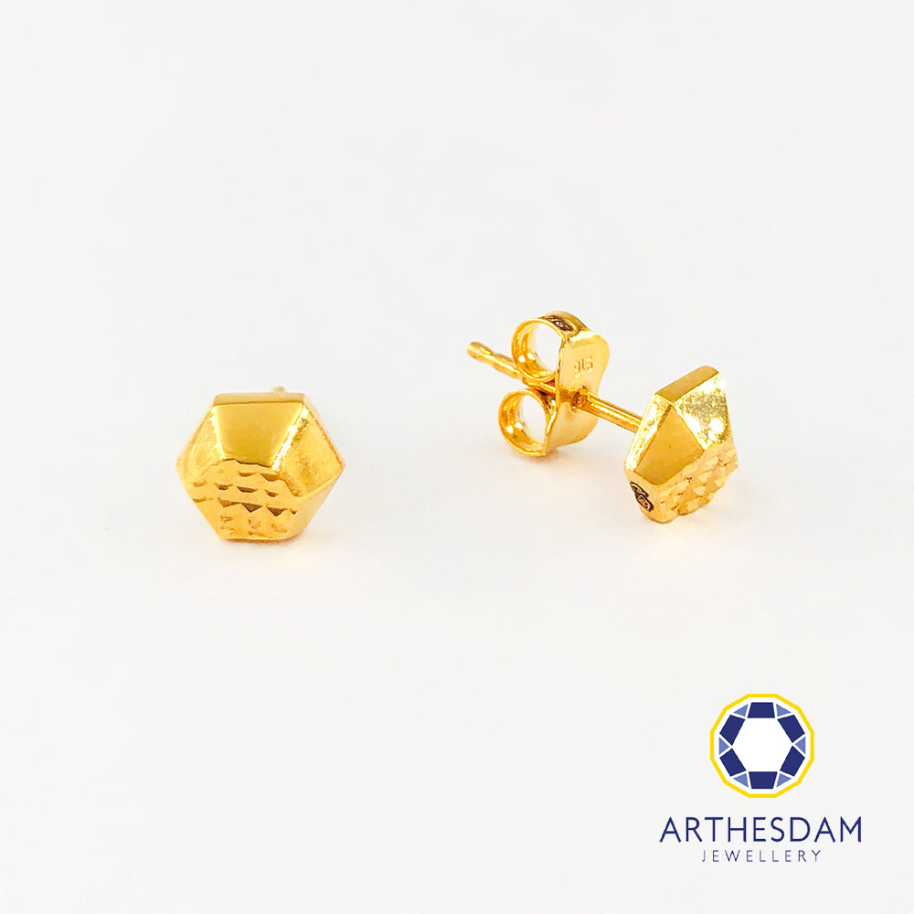 Arthesdam Jewellery 916 Gold Pyramid Hexagon Earrings