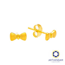 Load image into Gallery viewer, Arthesdam Jewellery 916 Gold Bowtie Ribbon Earrings
