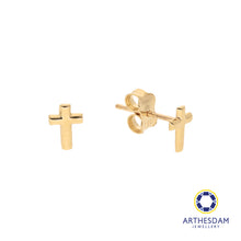 Load image into Gallery viewer, Arthesdam Jewellery 18K Yellow Gold Classic Cross Earrings
