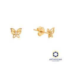 Load image into Gallery viewer, Arthesdam Jewellery 18K Yellow Gold 2 Stone Butterfly Earrings
