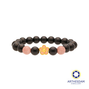 Arthesdam Jewellery 999 Gold Pink Flower Beaded Bracelet