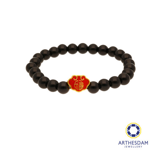 Arthesdam Jewellery 999 Gold 福 Wealth Lock Beaded Bracelet (S)